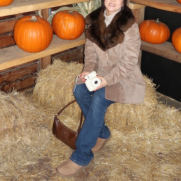 Stunning Light Brown Mocha Suede Leather Authentic Real Fur Vintage Coat - Picture 2 of 6